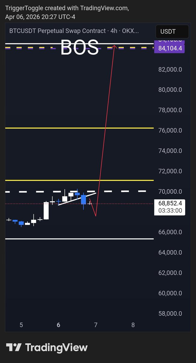 TriggerToggle's tweet photo. Based on this analysis and if green plays out then here's how I expect this week continuing into next for 

$BTC $HYPE $TAO $ALGO https://t.co/jxmADL0ixa