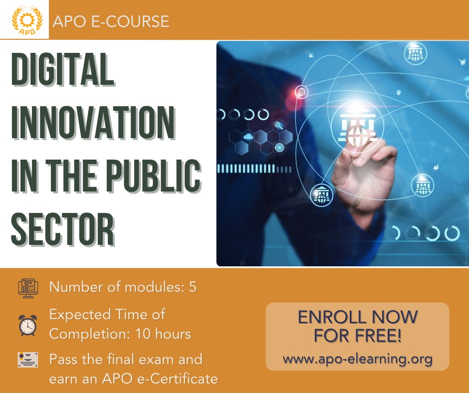 apogranteesphil's tweet image. Join this #𝗔𝗣𝗢 𝗲-𝗖𝗢𝗨𝗥𝗦𝗘 𝗢𝗡 𝗗𝗜𝗚𝗜𝗧𝗔𝗟 𝗜𝗡𝗡𝗢𝗩𝗔𝗧𝗜𝗢𝗡 𝗜𝗡 𝗧𝗛𝗘 𝗣𝗨𝗕𝗟𝗜𝗖 𝗦𝗘𝗖𝗧𝗢𝗥 for free!

Know more about the course at this link: bit.ly/3NOwb7L or visit apo-elearning.org

#APOeCourse #DigitalInnovation #PublicSector