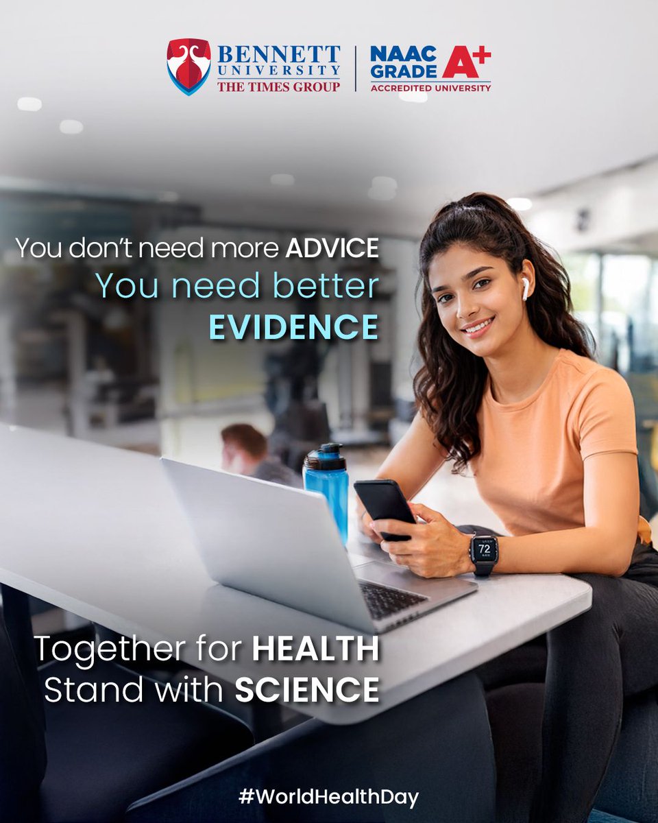 bennettuniv's tweet image. Advice is good. Evidence is better.

This #WorldHealthDay, track your health, build consistent habits, and stand with science.

#BennettUniversity #HealthyLiving #Fitness #Consistency #StandWithScience