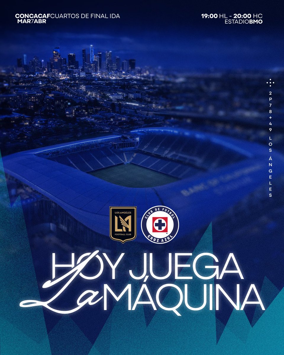 CruzAzul's tweet image. ES DÍA DE PARTIDO EN LOS ÁNGELES. 

JUEGA EL CLUB DE FUTBOL CRUZ AZUL. 💙

LA IDA DE CUARTOS DE FINAL DE LA CONCACAF CHAMPIONS CUP 🏆