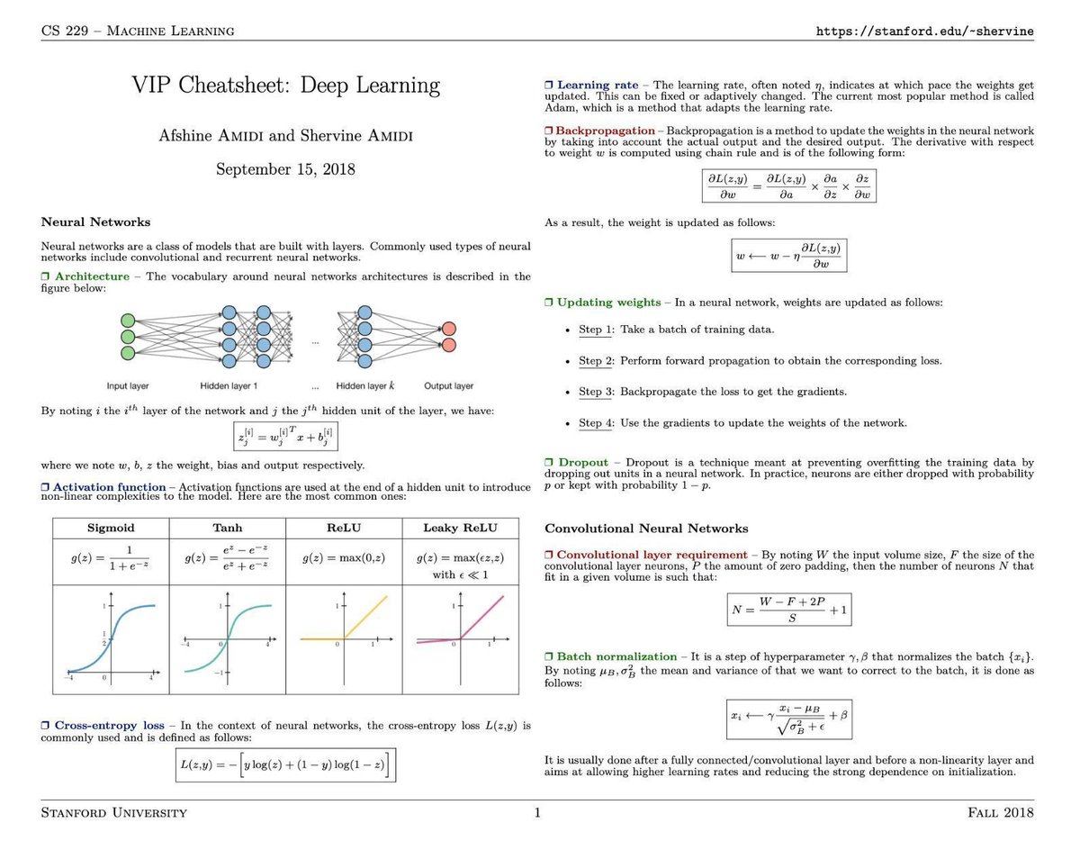 gp_pulipaka's tweet image. Cheatsheets! #Stanford! #BigData #Analytics #DataScience #AI #MachineLearning #IoT #IIoT #PyTorch #Python #RStats #TensorFlow #Java #JavaScript #ReactJS #GoLang #CloudComputing #Serverless #DataScientist #Linux #Programming #Coding #100DaysofCode   
geni.us/Stanford-VIP-C…