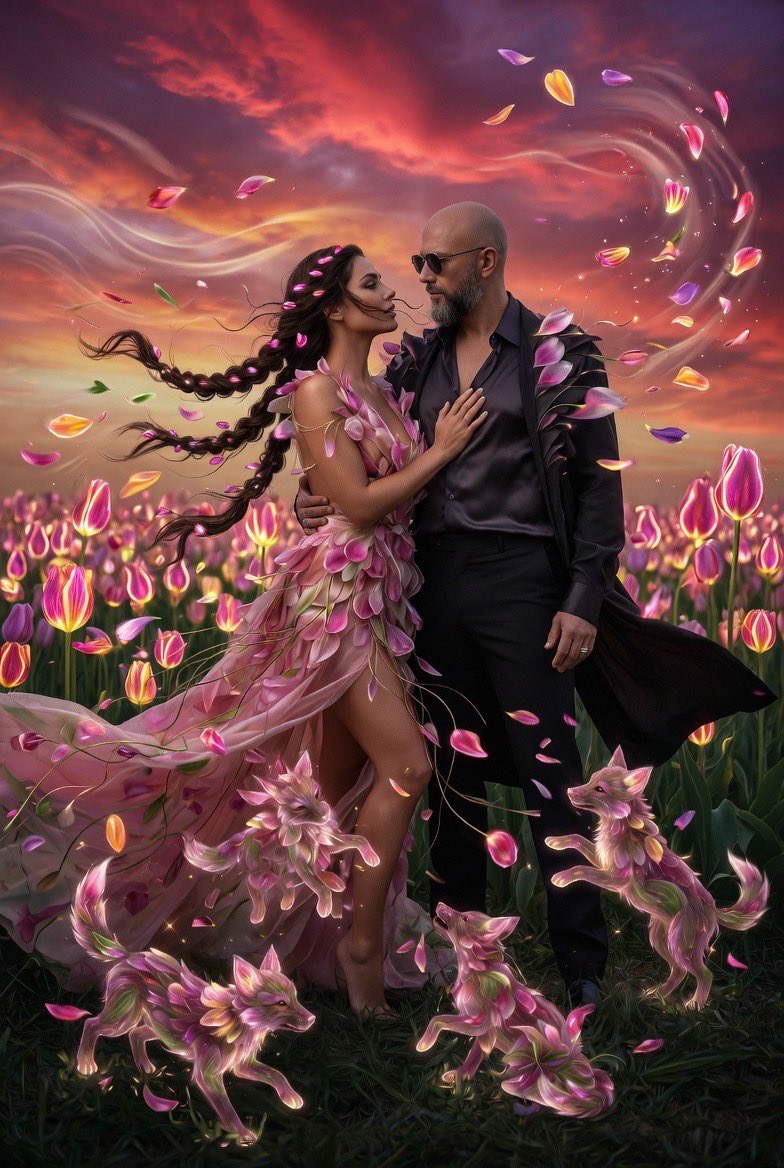 JasonVitale14's tweet image. #AllThingsSpring April Challenge 
#aiartcommunity
All Welcome to Join
Day 7 Tulip Empress🌷(Couple &amp;amp; poem)
My Tulip Empress,
dawn blushes in your name—
a quiet bloom opening
only for the warmth of our love.

To love thee is my vow,
to serve thee is my joy,
for in your presence
my