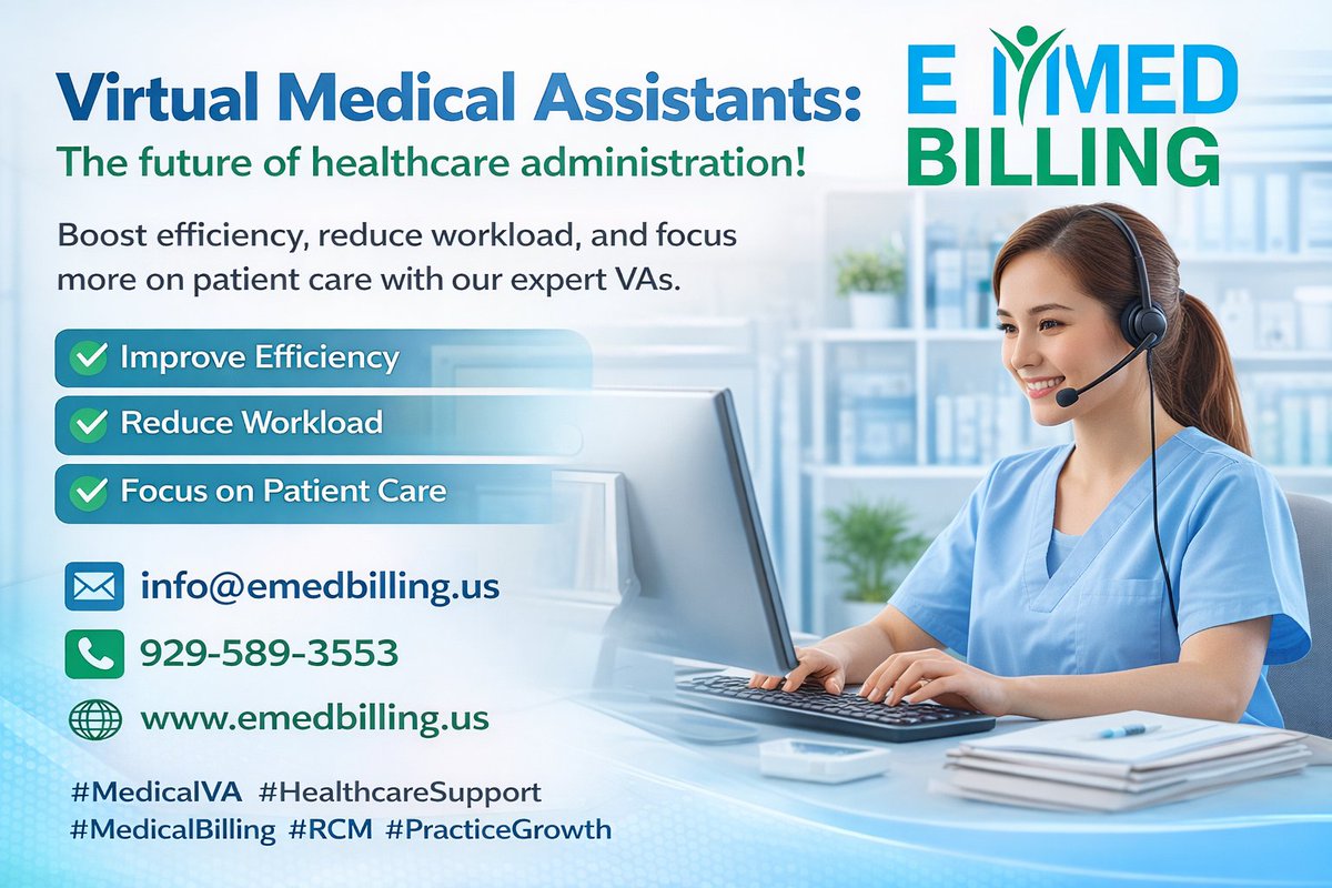 emedbilling2023's tweet image. Virtual Medical Assistants
The future of healthcare🤝

Boost efficiency, reduce workload, and focus more on patient care with our expert VAs.
📩 info@emedbilling.us
📞 929-589-3553
🌐 emedbilling.us
#MedicalVA #HealthcareSupport #MedicalBilling #RCM #PracticeGrowth