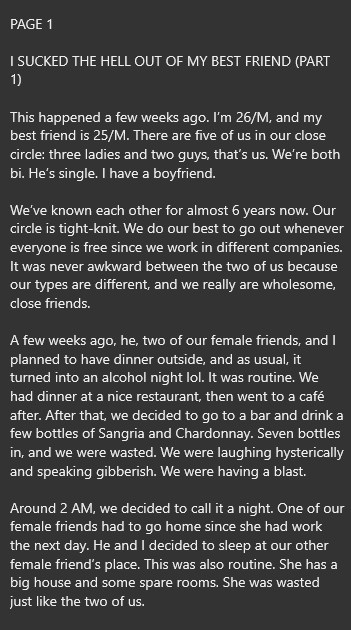 AlterOfan83223's tweet image. I felt every inch of it. He groaned loudly as I struggled to adjust. My saliva and tears flowed as I gagged. He kept his grip on my hair, controlling the movement of my head.

Part 1

Pages 1-2
Sender: Redi TT

#ConfessionOfanAlter889
#Bestfriend #Drunk