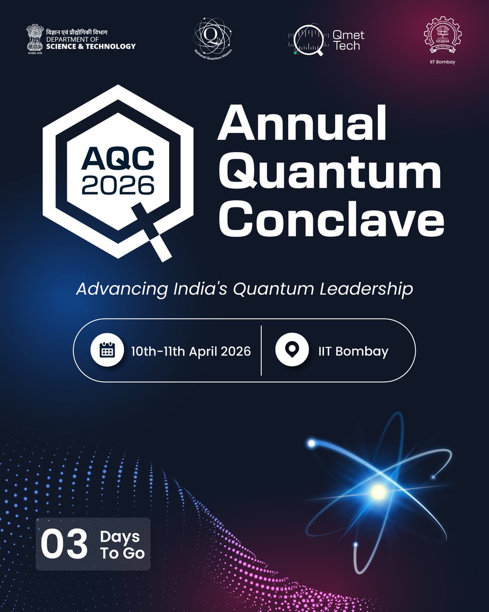 qmet_tech's tweet photo. India’s leading minds in quantum science, technology, and policy come together at the 2 Day Annual Quantum Conclave 2026 at IIT Bombay! 

#QuantumConclave2026 #QuantumEcosystem #DeepTechIndia #InnovationLeadership #FutureTech https://t.co/EJYmDWjMxg