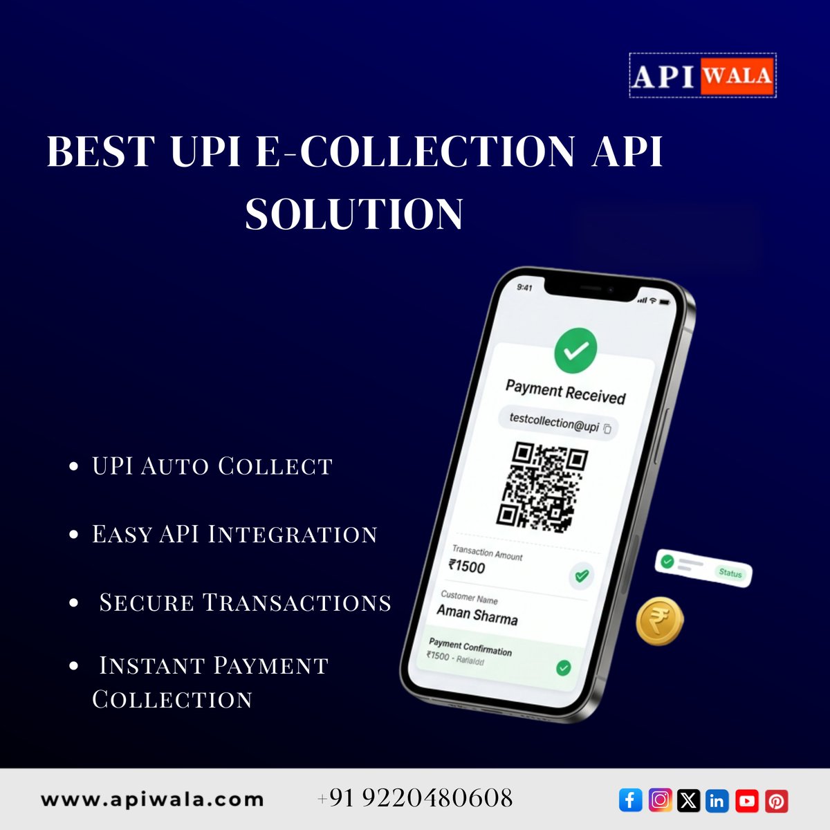apiwala's tweet photo. 💸 Simplify your collections with our powerful UPI e-Collection API!
Enable instant payments, secure transactions, and 
📞 +91 9220480608
🌐 https://t.co/BBXFwXzQ8j

#APIWALA #UPICollection #UPIAPI #DigitalPayments #SecureTransactions #FintechIndia #PaymentSolutions https://t.co/Fq11TBE3Rh