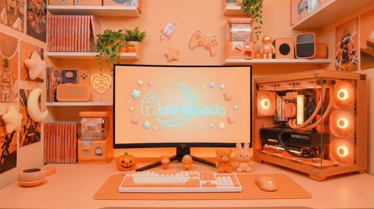 オレンジ一色のキュートなゲーミングPC部屋?? 【キュート】＋ 
