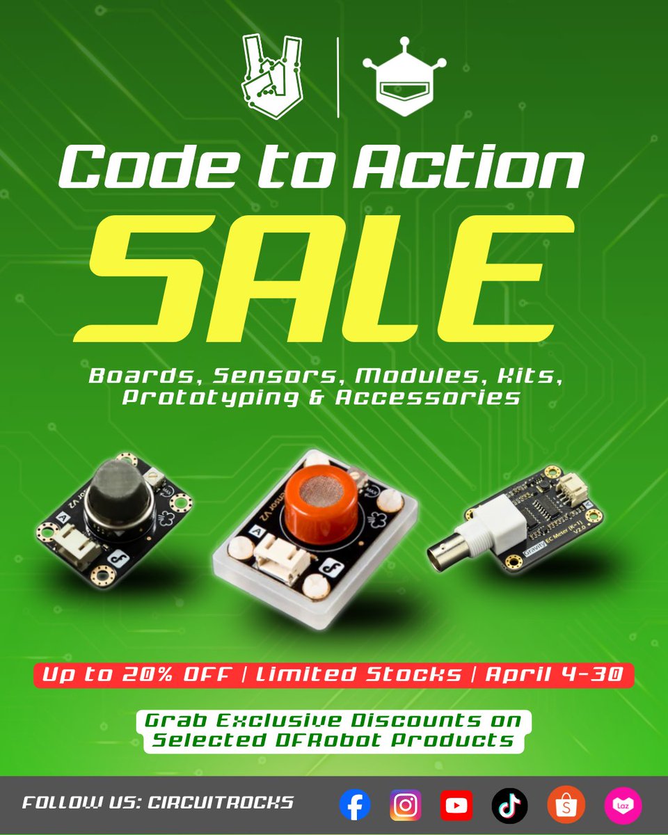 circuitrocks's tweet image. Code to Action Sale ⚡ Up to 20% off selected DFRobot items. #Circuitrocks #DFRobot #Sale