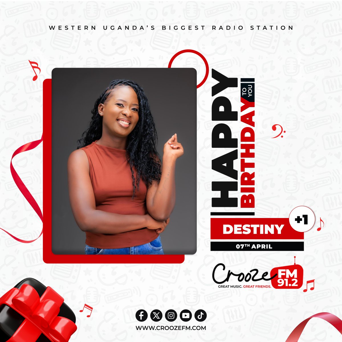 🎉💖 Hey Crooze Family, we’ve got the latest baby in the building! 🎂✨

Happy Birthday to Destiny - <a href="/Nalulungi_/">Muwala wa Nsamba❤️🌼</a> our fresh vibe and rising star, who features on The Morning Addiction! 🎙️🌞 She’s bringing charm, energy, and that sweet morning sparkle to the airwaves, and today