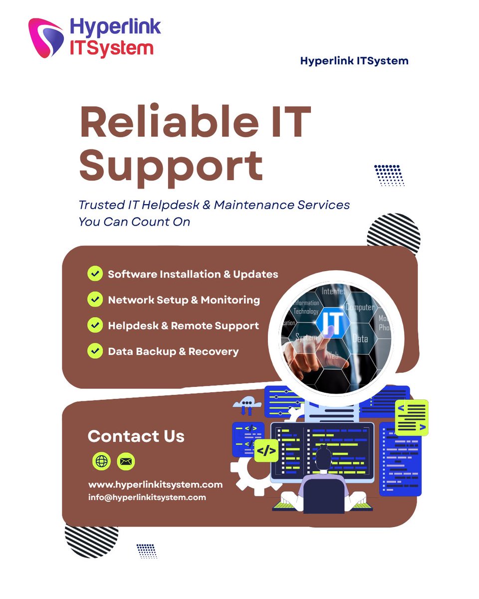 hyperlinkitsys's tweet image. Complete IT helpdesk and maintenance services built for performance and uptime.

 #ITHelpdesk #ITMaintenance #SystemSupport #ManagedIT #HyperlinkITSystem