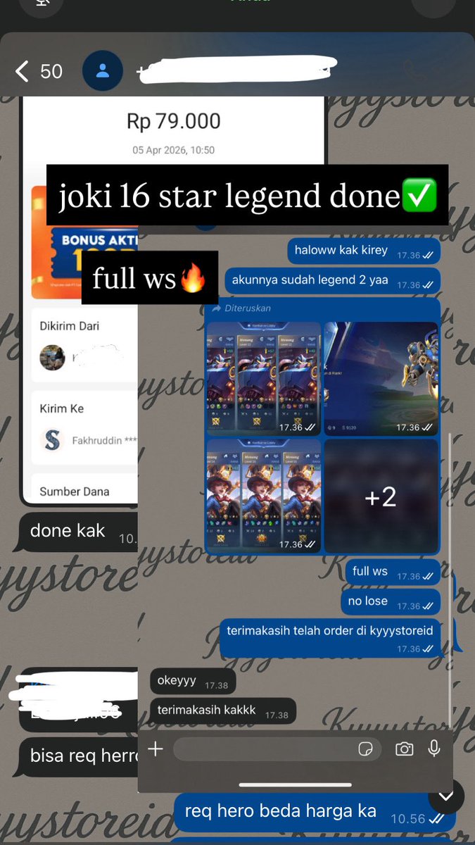 fakhruddinass's tweet photo. testi joki ml kyyystoreid

-joki vilog 16 star legend no lose✅
-joki 2 star legend free 1 star mitik grading

mau joki ml joki gendong sung proses order wa di bio ya✨ https://t.co/SBFmks6Yz7