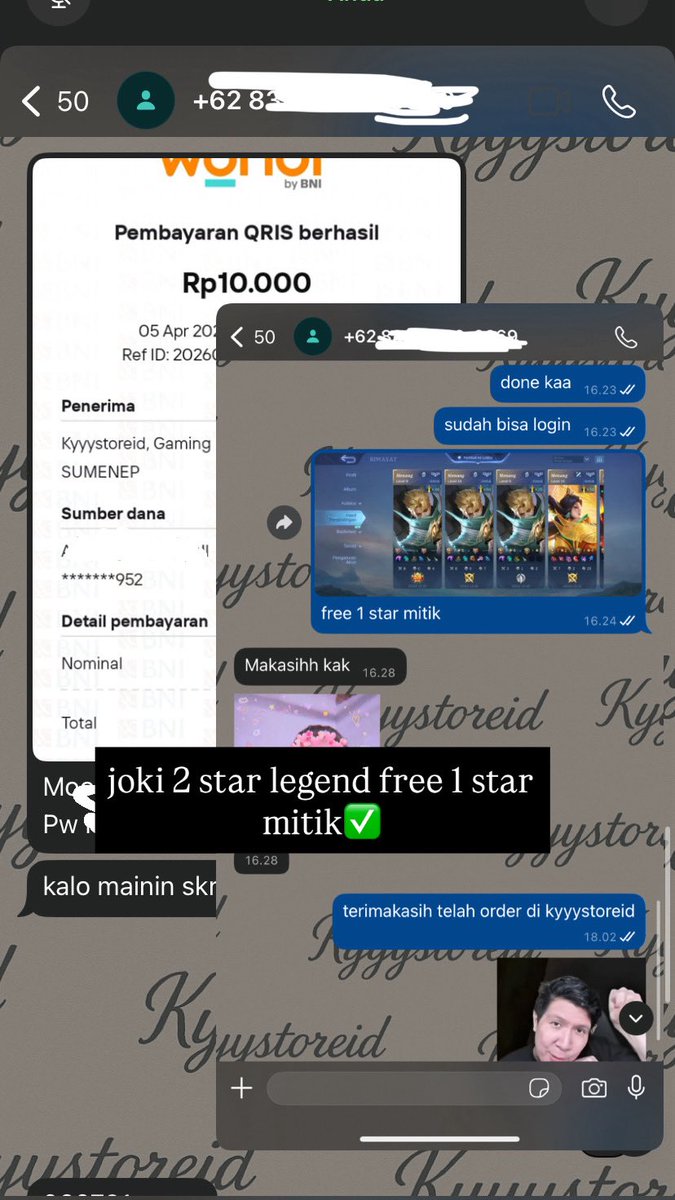 fakhruddinass's tweet photo. testi joki ml kyyystoreid

-joki vilog 16 star legend no lose✅
-joki 2 star legend free 1 star mitik grading

mau joki ml joki gendong sung proses order wa di bio ya✨ https://t.co/SBFmks6Yz7