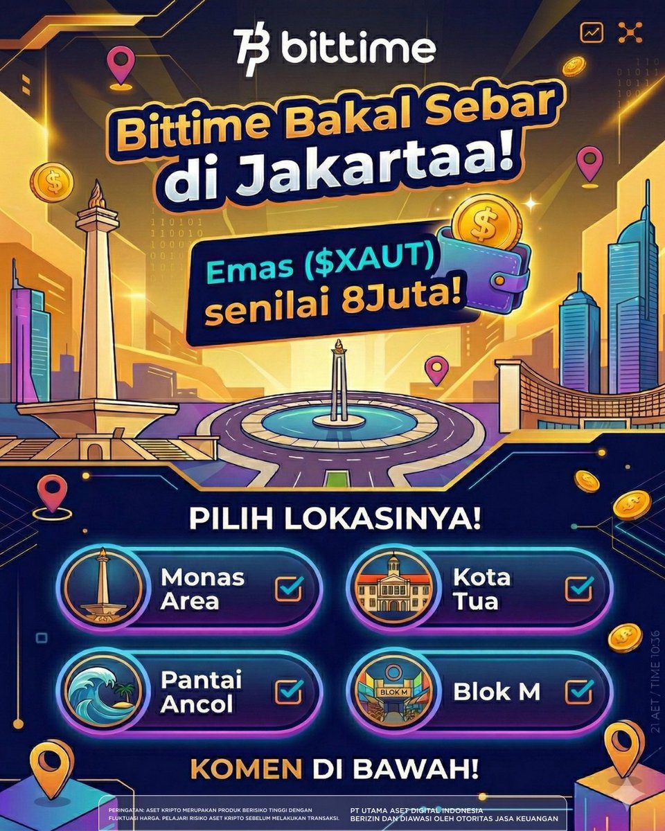 bittimexchange's tweet photo. Bittime akan bagi-bagi emas di Jakarta!!
Begin Investing in Gold with $XAUT Today✨

Yuk komen dan pilih lokasinya sekarang 👇

#GoldOnBittime #Bittime #BeginInvestingToday https://t.co/UPhuR3cSVp