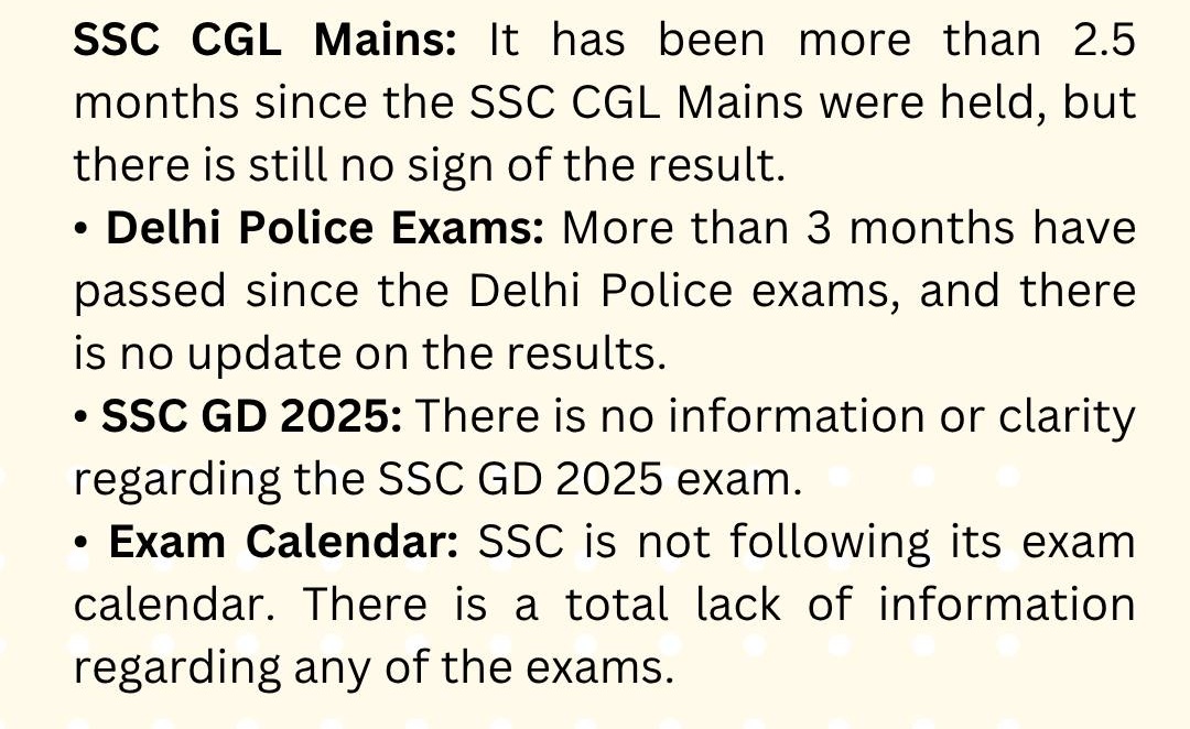 Shivam__Joshi_'s tweet photo. SSC CGL Mains: It has been more than 2.5 months since the SSC CGL Mains were held, but there is still no sign of the result.
Also, More than 3 months have passed since the Delhi Police exams, and there is no update on the results.
#ssc_result_do #ssc_jabab_do #ssc_calendar_do https://t.co/jIPuLSGyIO
