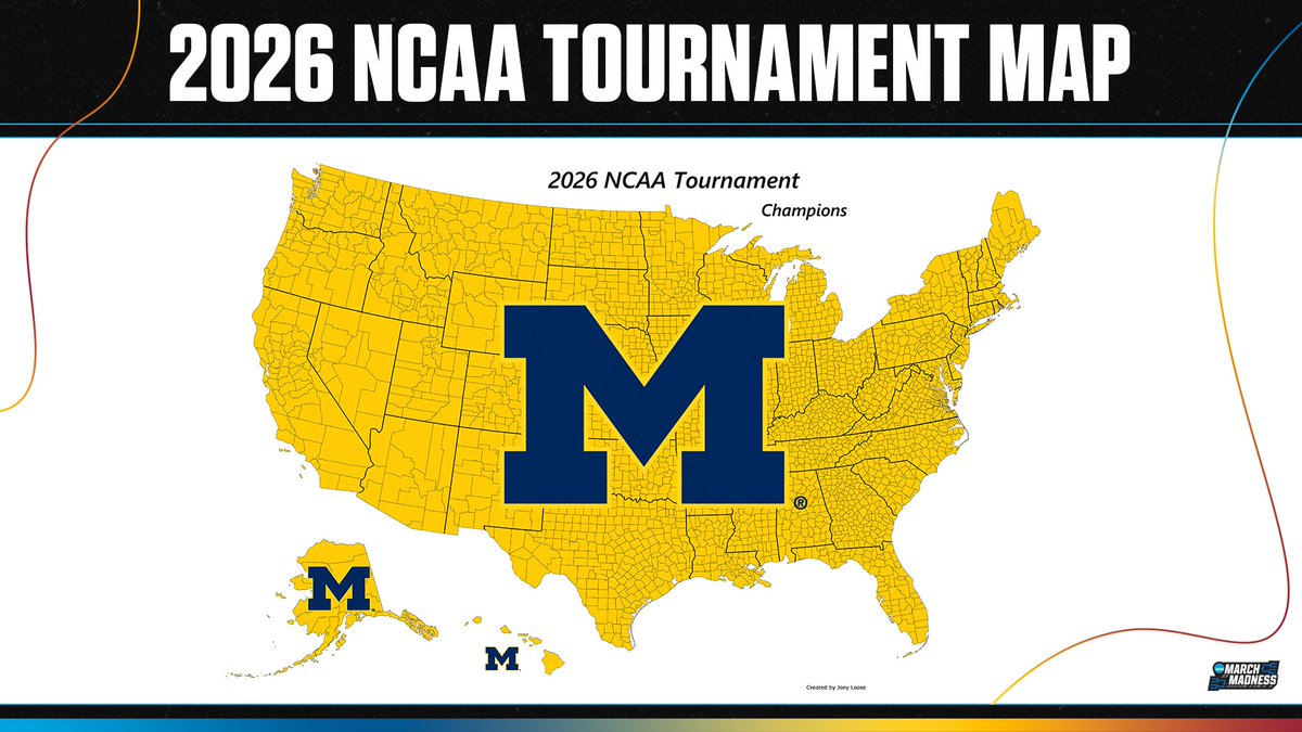 MarchMadnessMBB's tweet image. One last look at the #MarchMadness map to end the season 🗺️