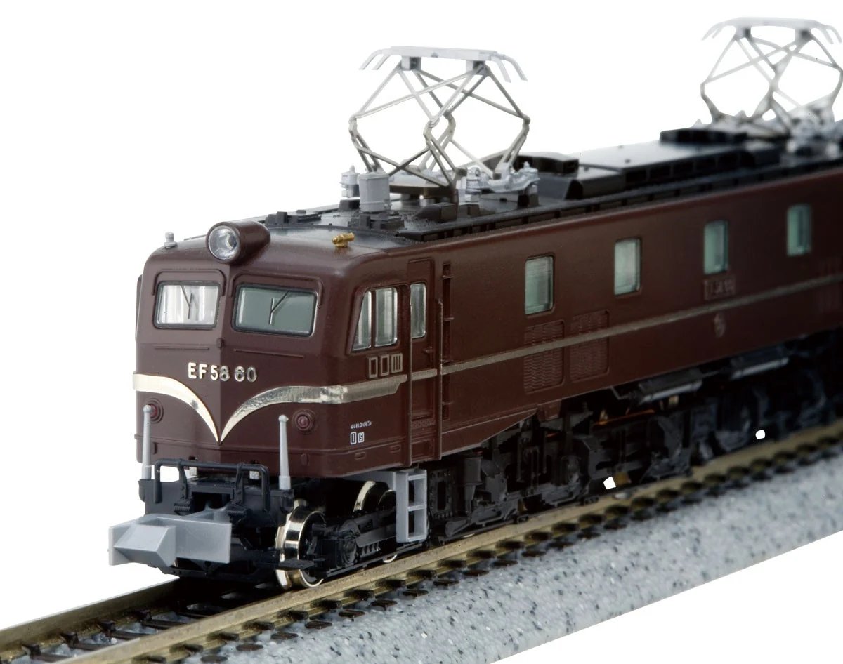 hobbysearch_mt's tweet image. 【予約】
#KATO #Nゲージ #鉄道模型 
EF58 60 お召予備機
1999.co.jp/11364529
EF58形60号機は、61号機と共に発注段階からお召専用機の指定を受けて製造された機関車です。「ため色」と呼ばれる深紅色の車体色、ステンレス製の飾り帯、無塗装・磨き出しの下回りという美しい姿でした。