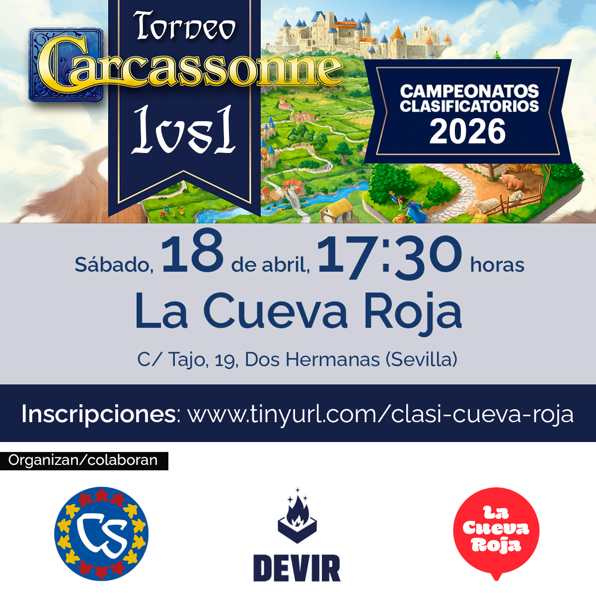 ¡No te pierdas el clasificatorio que organizamos con los amigos de #LaCuevaRoja! ⚔️

Será el sábado, 18 de abril, por la tarde, en su fantástica tienda de #DosHermanas #Sevilla ❤️.

¡Ve pillando plaza! 😉

📅 18 de abril
⏰ 17.30 h.
📍 #LaCuevaRoja
🔗 g99iyc9c.forms.app/clasi-cueva-ro…
