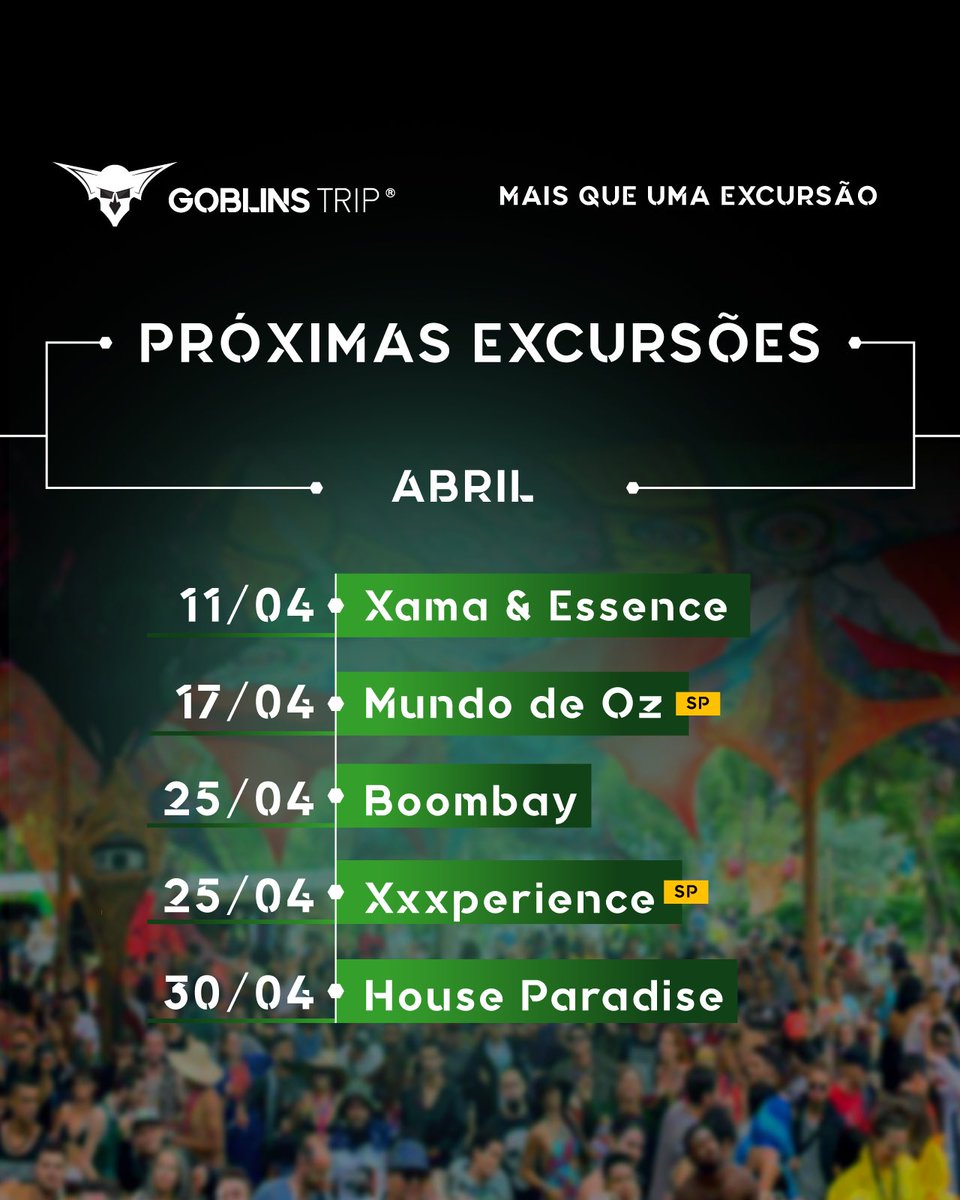 Abril já chegou e junto com ele uma agenda de tirar o fôlego! 😮‍💨 

Faça sua reserva com a Goblins, vagas limitadas 😎
