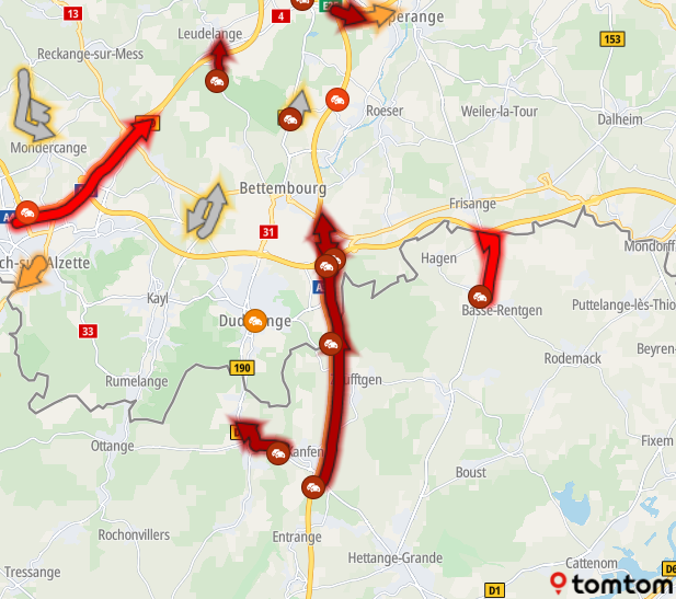 ANWBeuropa's tweet image. +30 min. op de #A31 / #A3 ► Luxemburg-Stad bij Bettembourg.
#Frankrijk
#Luxemburg