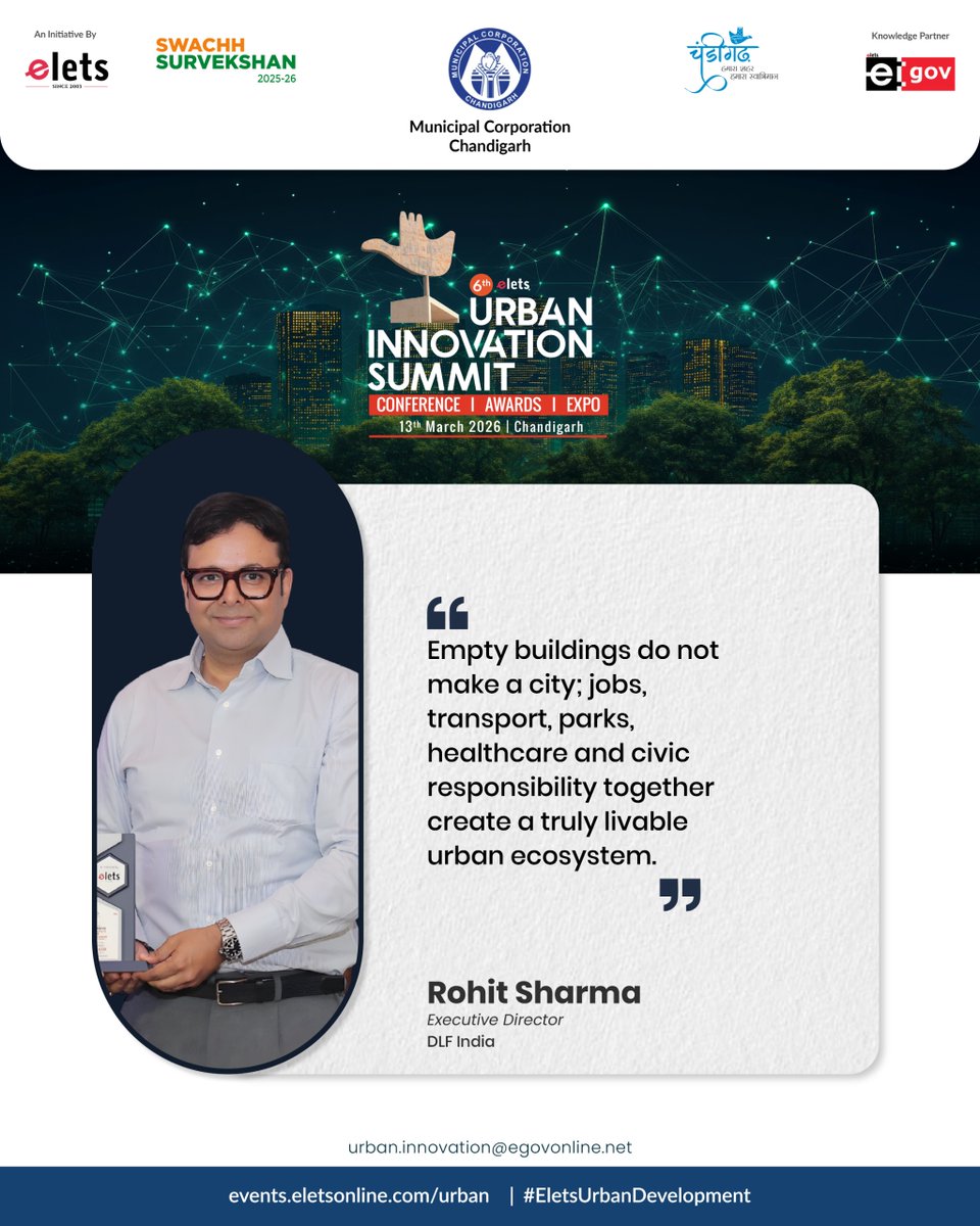 egovonline's tweet image. At the Urban Innovation Summit 2026, Rohit Sharma, Executive Director, DLF India highlighted the need for collaboration between government and developers, promoting models like land pooling for efficient and inclusive growth.

Read More: lnkd.in/gaGcDXfi

#UrbanDevelopment