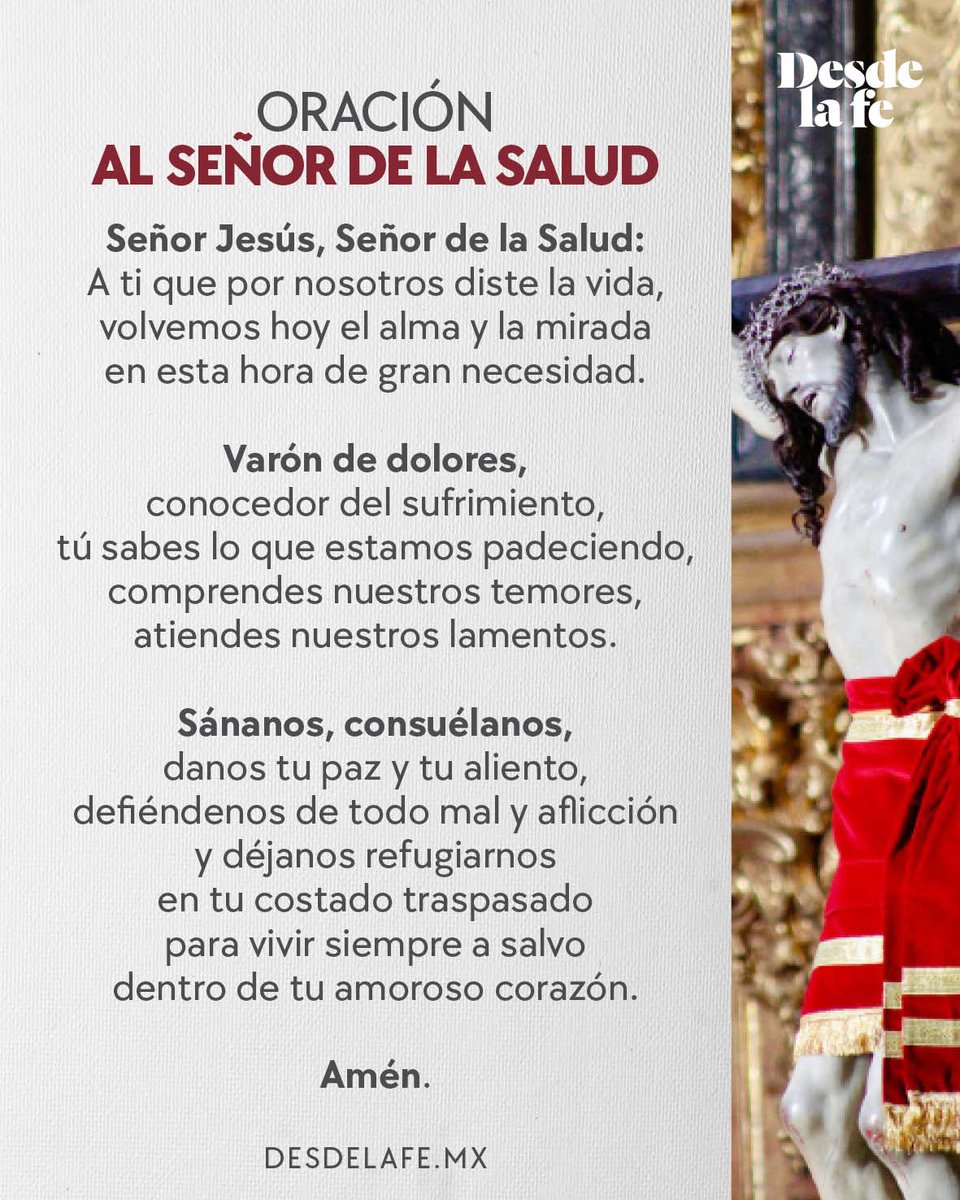 DesdeLaFeMx's tweet image. Hoy, en el #DíaMundialDeLaSalud, ponemos en manos de Dios a los enfermos, a quienes los cuidan y a quienes siguen creyendo en medio del dolor. 🙏
Deja tu intención. 

Te compartimos otras oraciones aquí: bit.ly/4slgV0d

#Dios #enfermos #oración