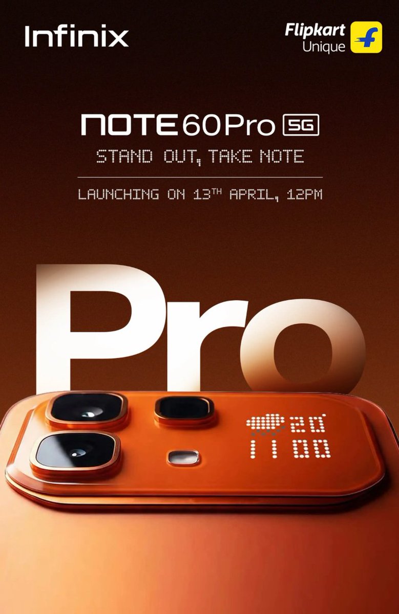 ZionsAnvin's tweet image. Infinix Note 60 Pro is launching on April 13 in India.

#Infinix #InfinixNote60Pro