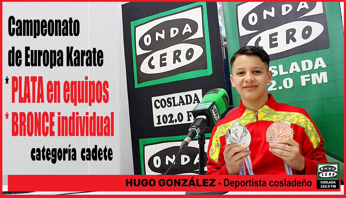 ENTREVISTA Hugo González, deportista cosladeño
PLATA por EQUIPOS, BRONCE individual en el
CAMPEONATO DE EUROPA DE KARATE, categoría cadete
ENLACE
facebook.com/share/v/1C43zb…

<a href="/OndaCeroCoslada/">Onda Cero Coslada</a>  102.0 FM