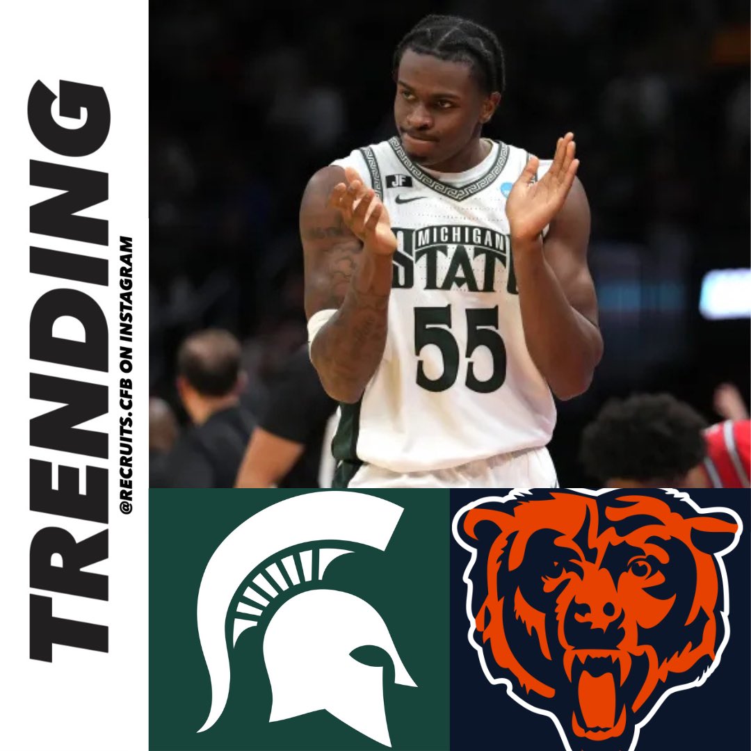 recruits_cfb's tweet image. TRENDING: Michigan State star shooting guard Coen Carr has reportedly been drawing interest from the Chicago Bears 😳

Carr is well known for his in-game dunking ability and has recorded a 51.5 inch vertical jump. 

“People came to my academic advisor while they were watching our