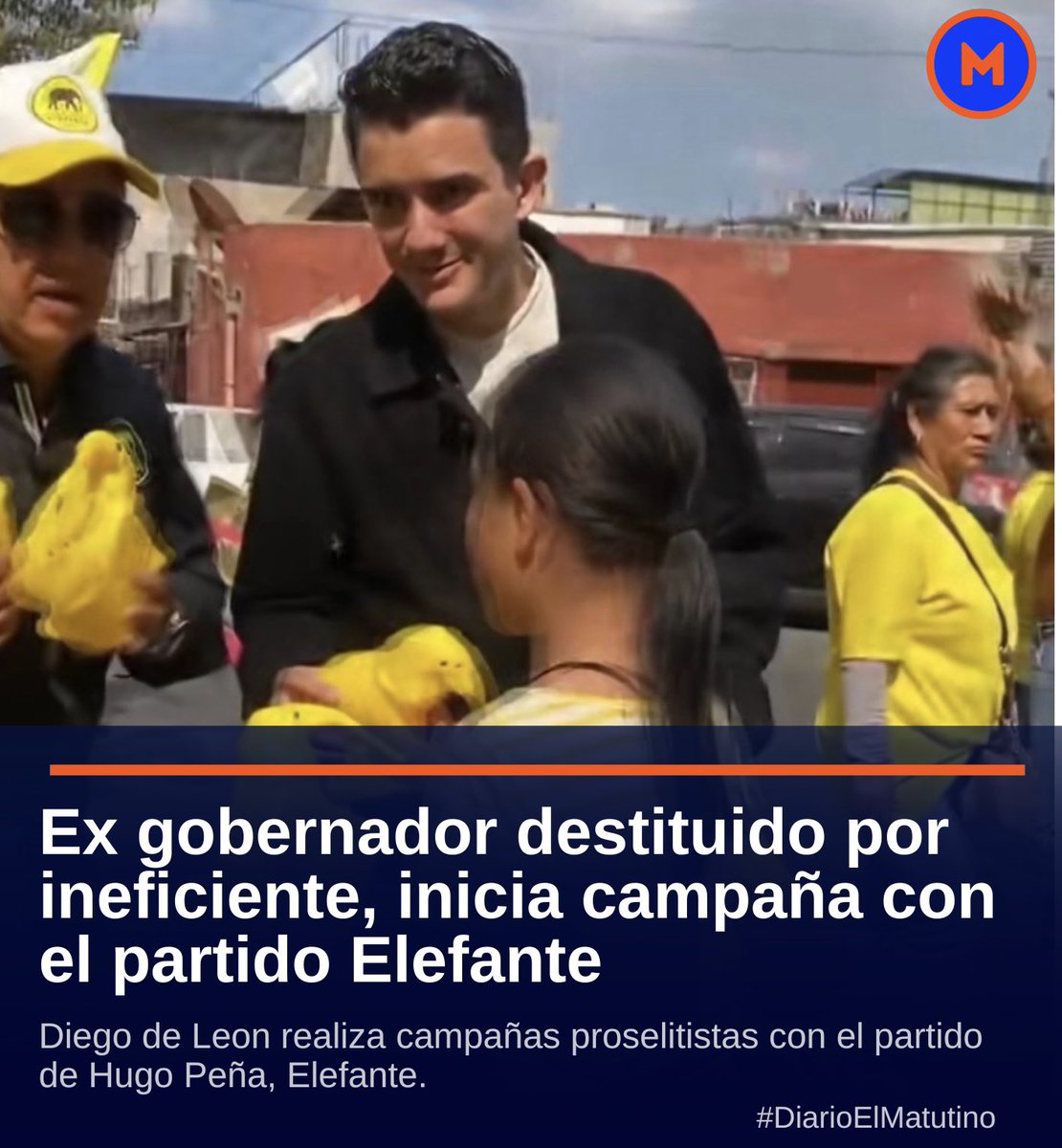 ElMatutinoGT's tweet photo. #BuscaHueso Ex gobernador de Guatemala, quien fuera destituido por su ineficiencia, inicia campaña política con el partido Elefante.

Diego de Leon, quien fuera asesor de la bancada Semilla, aspira a tener un nuevo cargo público de la mano de Hugo Peña. https://t.co/0pKRsdffRL