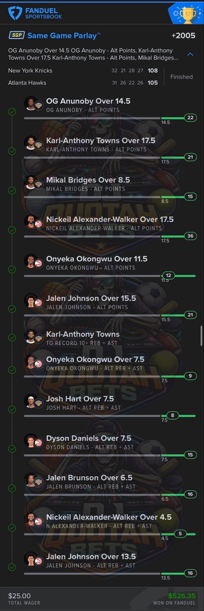 DJQuotah5150's tweet photo. BANGGGG 🤑🤑🤑

CAUGHT ONE AFTER 2 BRUTAL HOOKS 🪝 😭😭😭

ATL x NYK SGP +2005 ✅

$25 to $526 💰 https://t.co/JHcpiwVphc