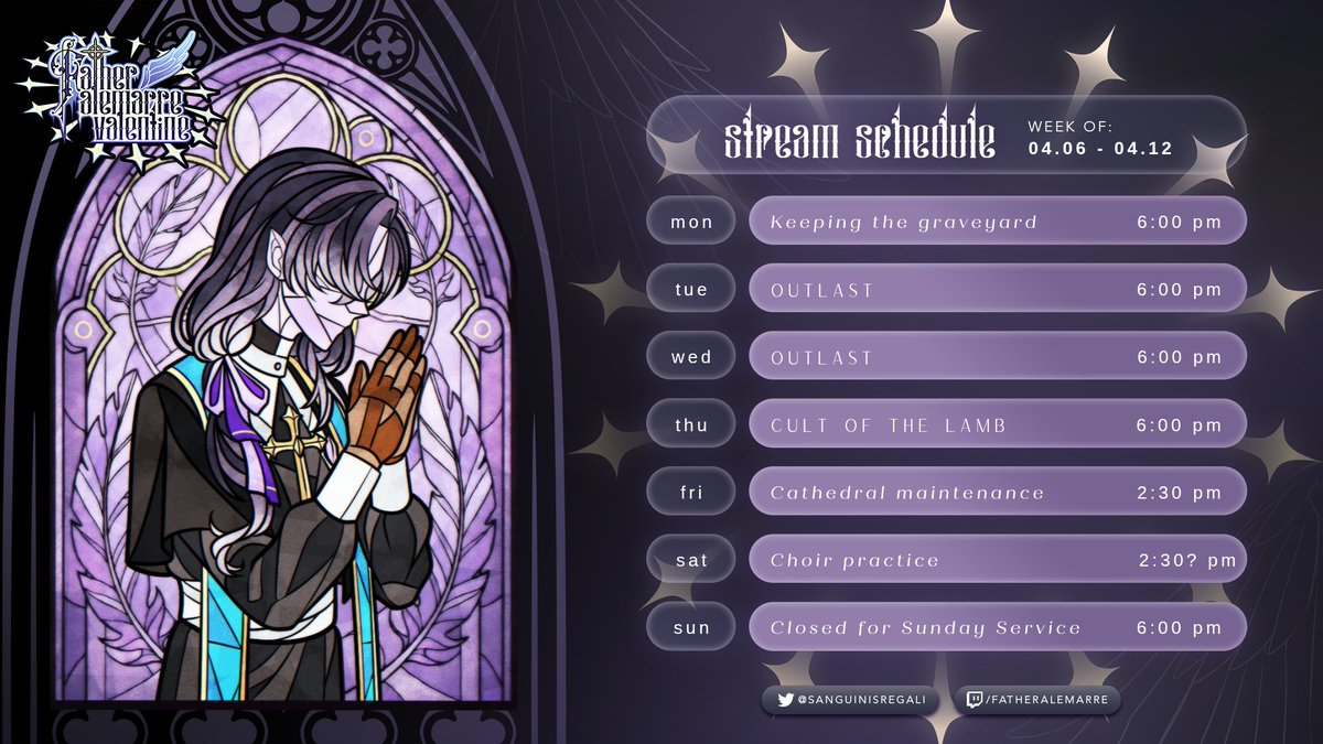 The schedule for the upcoming week, my beloved Congregants. 

Time to be scared out of our minds with Outlast, and we return to our Cult on Thursday! Join me, won't you?