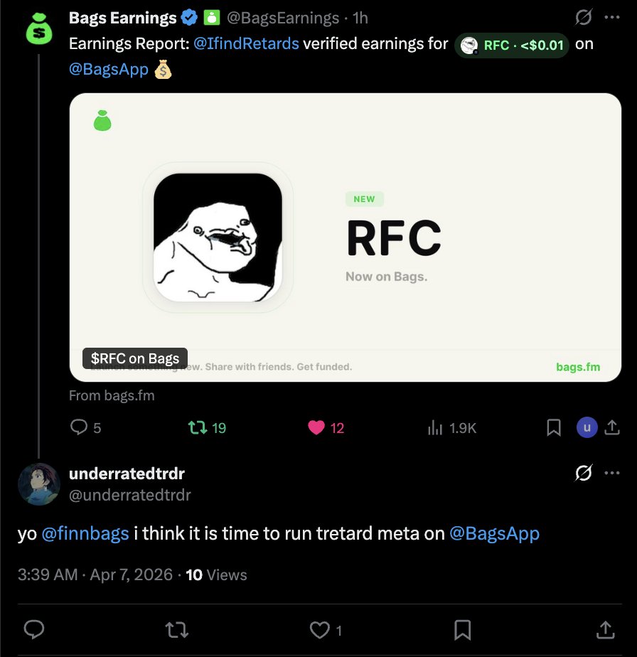 underratedtrdr's tweet photo. yo retards @finnbags likes the idea of  bringing retard meta to @BagsApp. 

@IfindRetards 

lets run it bro. 

DPADKquYtBJrRL9W7KgoFpj5iRJk6PbMrnaHhCiaBAGS https://t.co/oXG84vAZiX