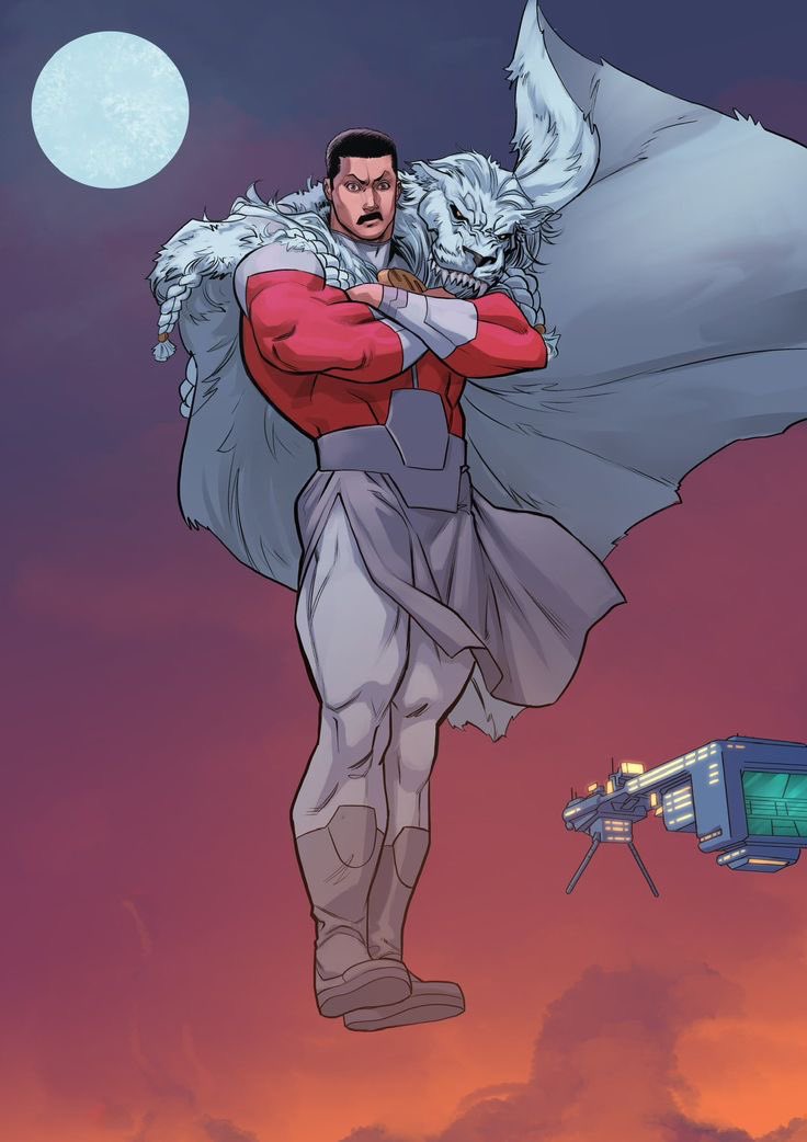 Thaggfrom Invisable Flying Hovering in midair with his arms crossed over his chest, he watches the ...
