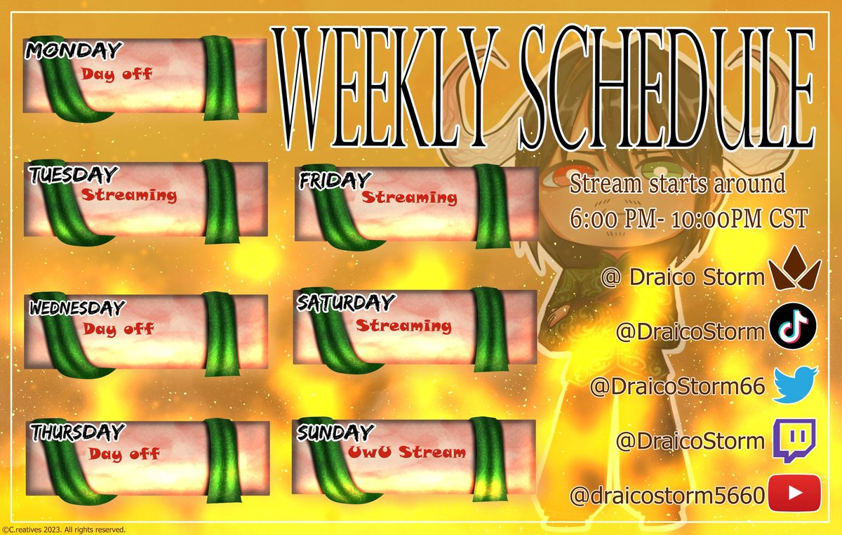 Hey goons hope ya doing well! Here's this weeks Schedule! 04/06-04/12