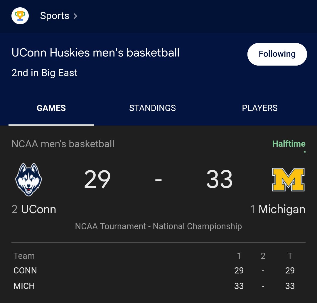 CVBelieve's tweet image. Predict the final score and the winner...
UConn or Michigan? 🤔💭 #FinalFour