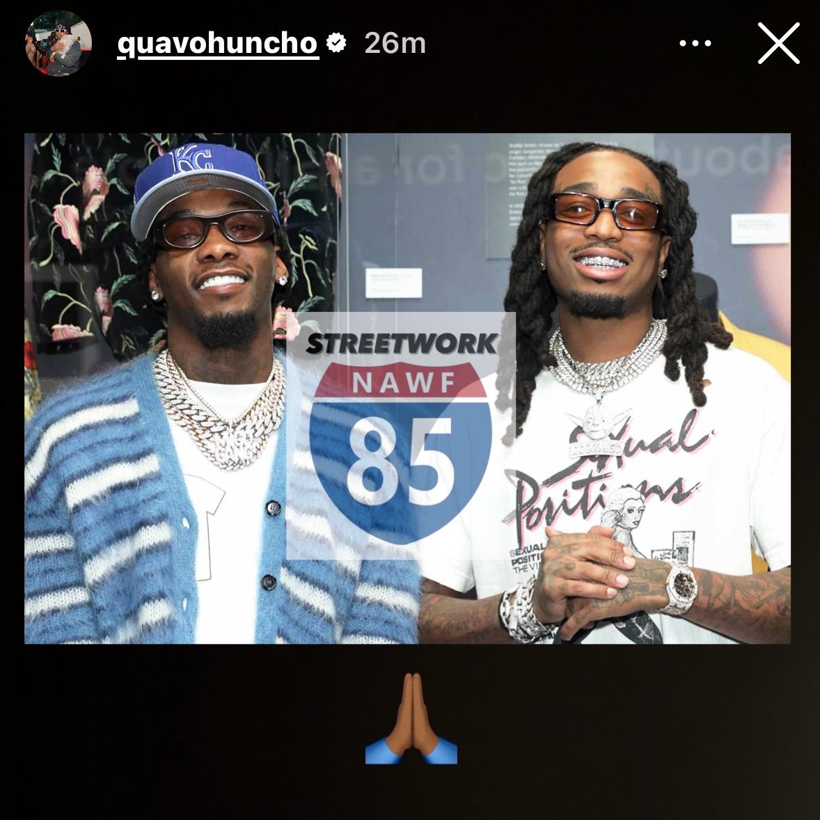 Streetwork85N's tweet image. Quavo sends up a prayer for offset after he and lil tjay were shot at miami hard rock casino… remember set and tjay was beefing over money
