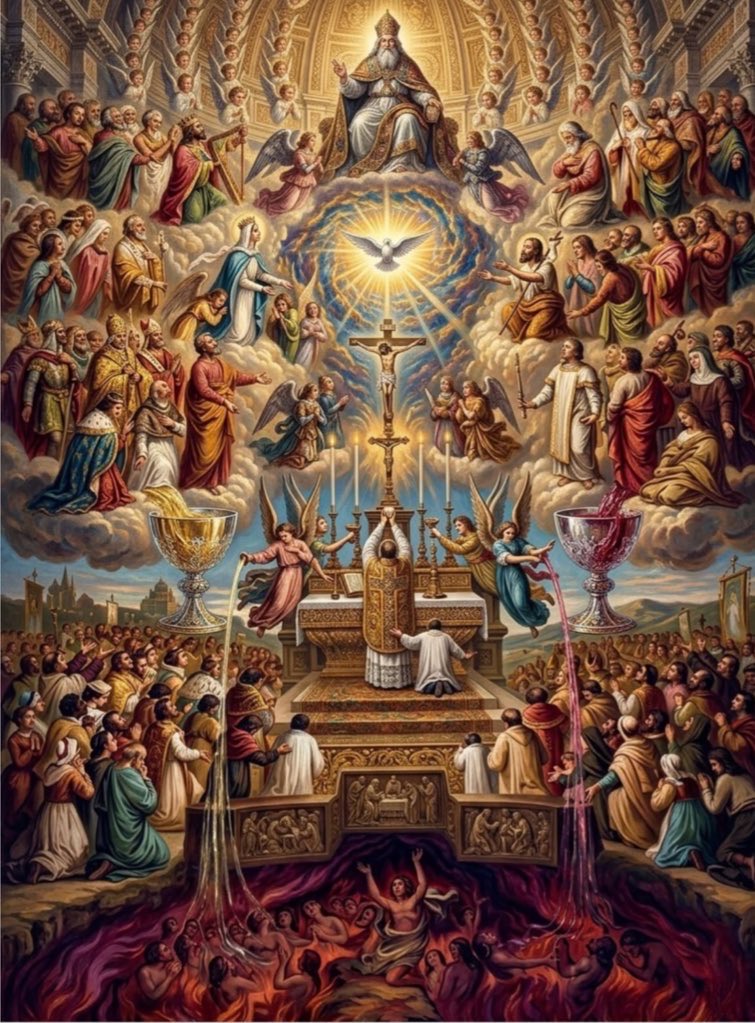This is the Catholic Mass,Earth and Heaven,One Sacrifice,One altar,One Lamb,One Sacrifice.Heaven and Earth united at the Mass.
