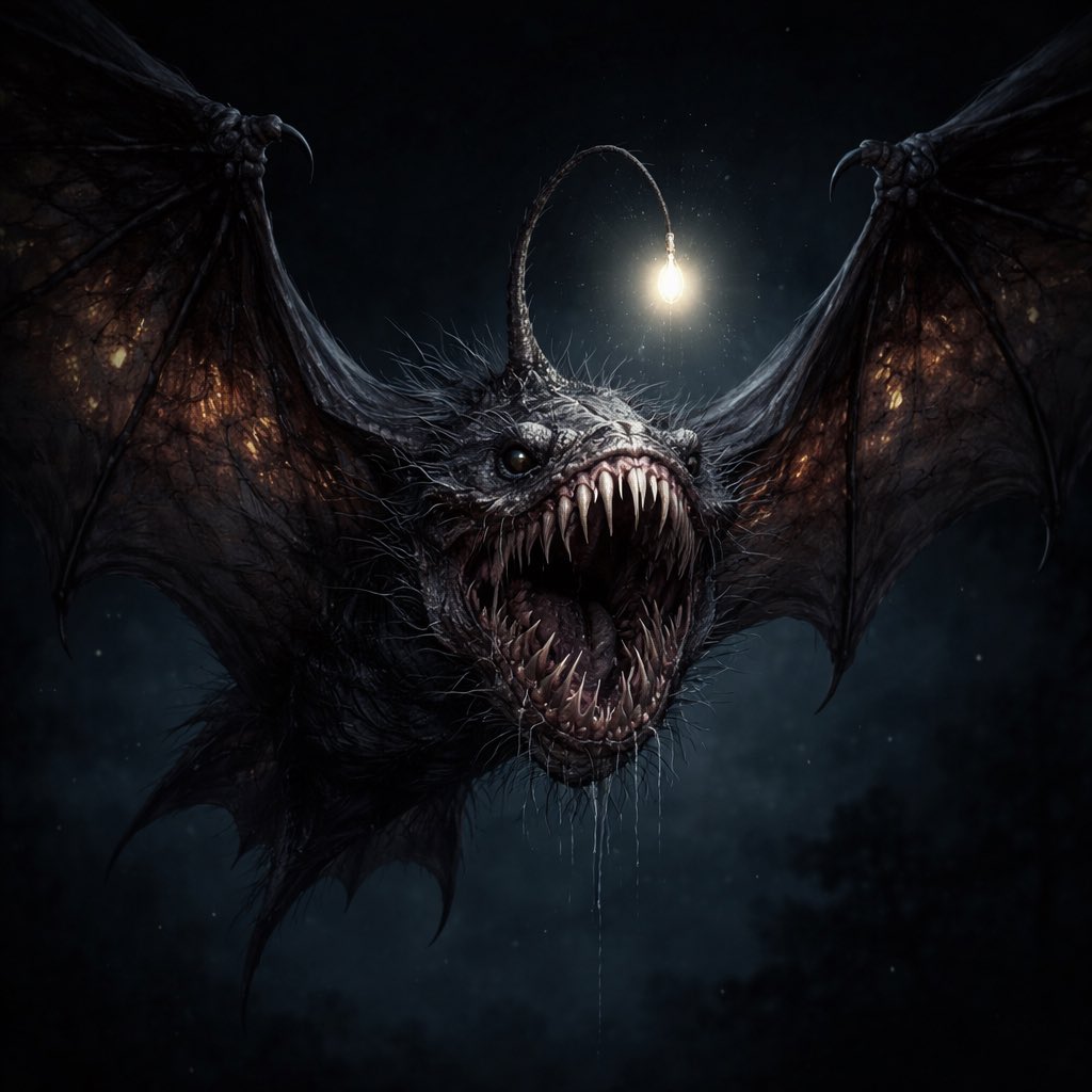 nikolas_luz's tweet photo. The Teeth Behind the Glow: The Last Thing You see #ChatGPT #AICreatures #DarkArt #HorrorVibes #FantasyHorror https://t.co/wHeeVS9EBi