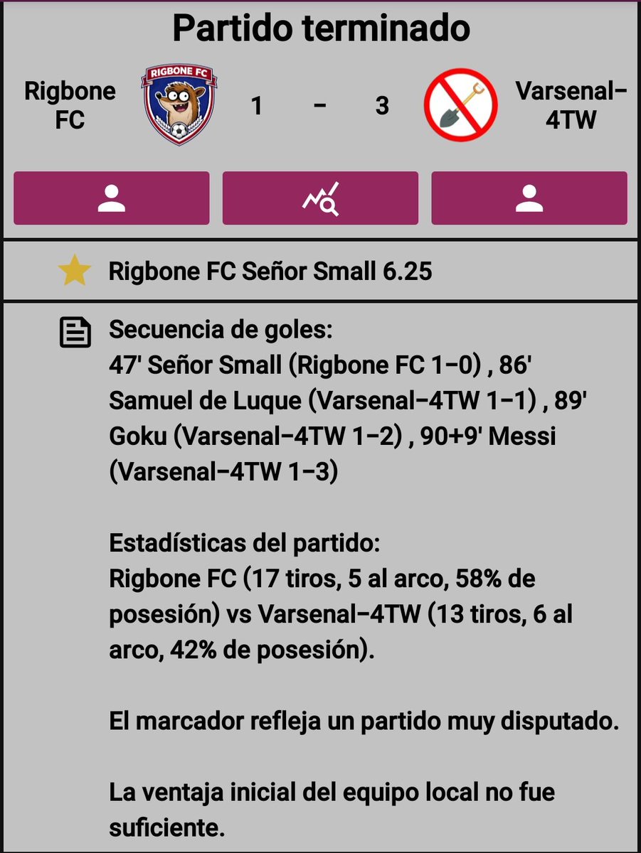 REMONTADA PIQUETERA Y AGONICA 😱🔥🔥🔥
<a href="/Varsenal4TW/">Varsenal 🔴⚫</a> LO DIO VUELTA EN LOS MINUTOS FINALES Y SE QUEDO CON UN MUY DURO PARTIDO ANTE RIGBONE QUE PERDIO UNA GRAN OPORTUNIFAD Y SIGUE ULTIMO