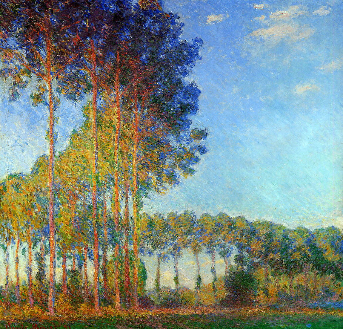 artistmonet's tweet image. Poplars on the Banks of the River Epte, Seen from the Marsh - 1891/1892 #artbots #monet