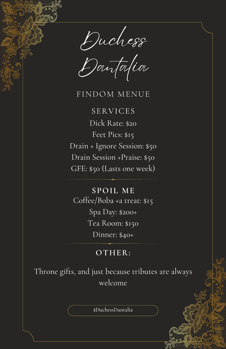DantaliaDevine's tweet photo. A basic overview of how you can show me gratitude.
#findom #findommenu #adoptabill #paypigs https://t.co/tSnbNwzRHq