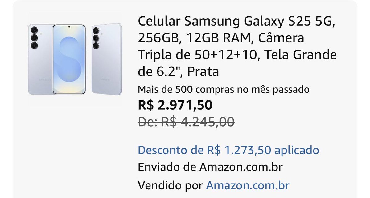AverageXS's tweet photo. 😱 PREÇÃO NO PIX!!

Celular Samsung Galaxy S25 5G, 256GB, 12GB RAM, Câmera Tripla de 50+12+10, Tela Grande de 6.2", Prata

 ✅por R$ 2.971 Finalização PIX

https://t.co/QmZfT0h1ni

⚠️ *Promoção sujeita à alteração de preço e estoque do site* https://t.co/FGvvCZDNjS