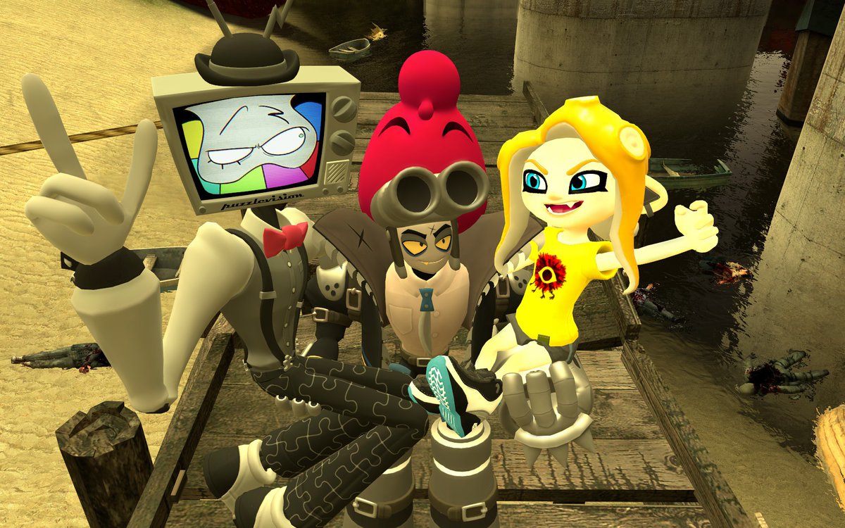 SMGERROR's tweet photo. The gangs just having a good time! Also wanted to announce in my ERRORverse Puzzles will have the red bow and WPNZ will have a his snaggle tooth from his concept designe🔫📺🐙🩸#Smg4 #Smg4au #WPNZ #ocxcannon #Garrysmod #Fanart #ERRORverse https://t.co/eOt4eDYHWo