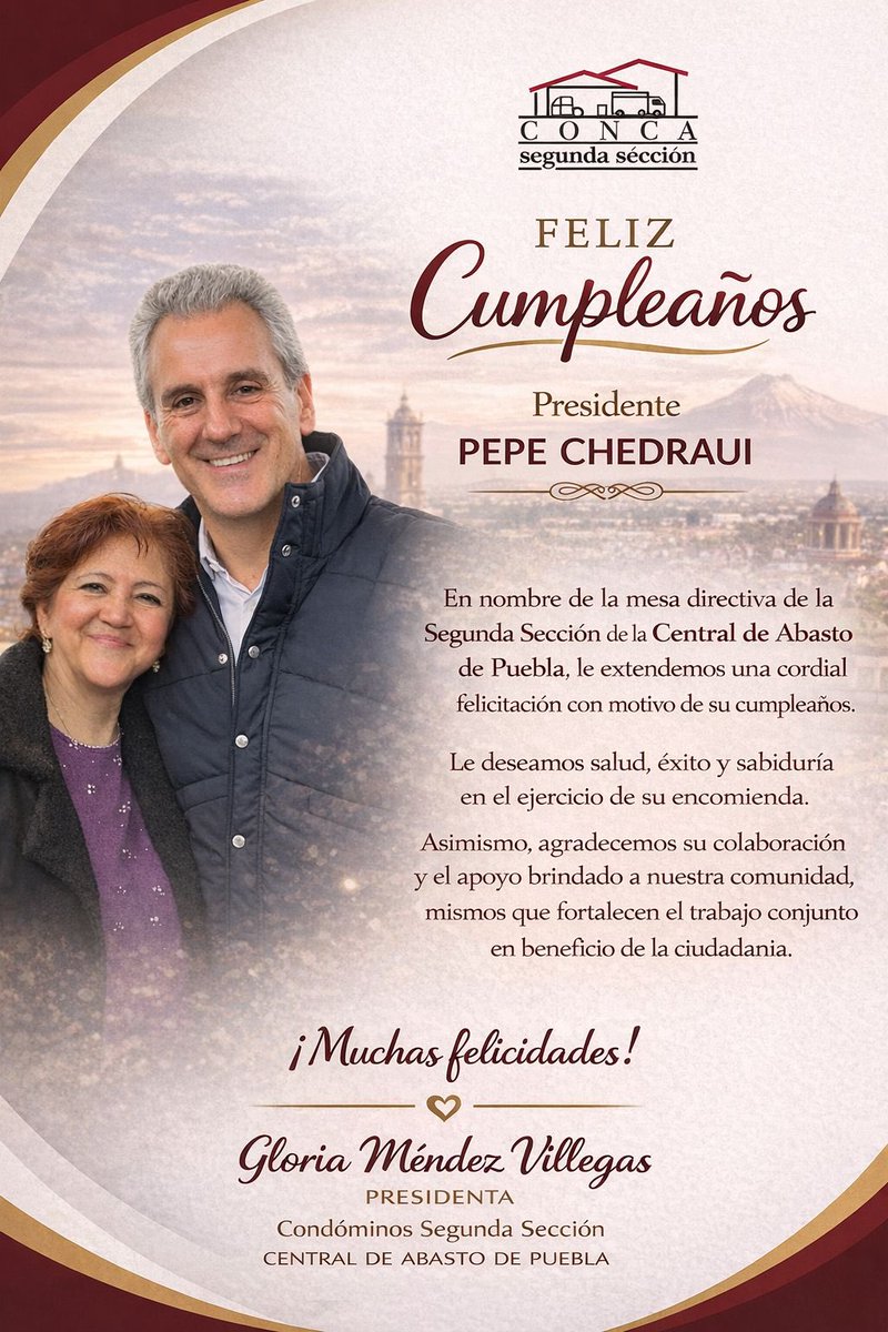 conca2dasecc's tweet photo. ¡Feliz cumpleaños, Presidente @pepechedrauimx ! 🎂✨

La Segunda Sección de la Central de Abasto le desea lo mejor en su día. ¡Que sigan los éxitos para Puebla! 🥕🌽🤝

#CumpleañosPepeChedraui #CentralDeAbasto #Puebla https://t.co/65o1GHUOos