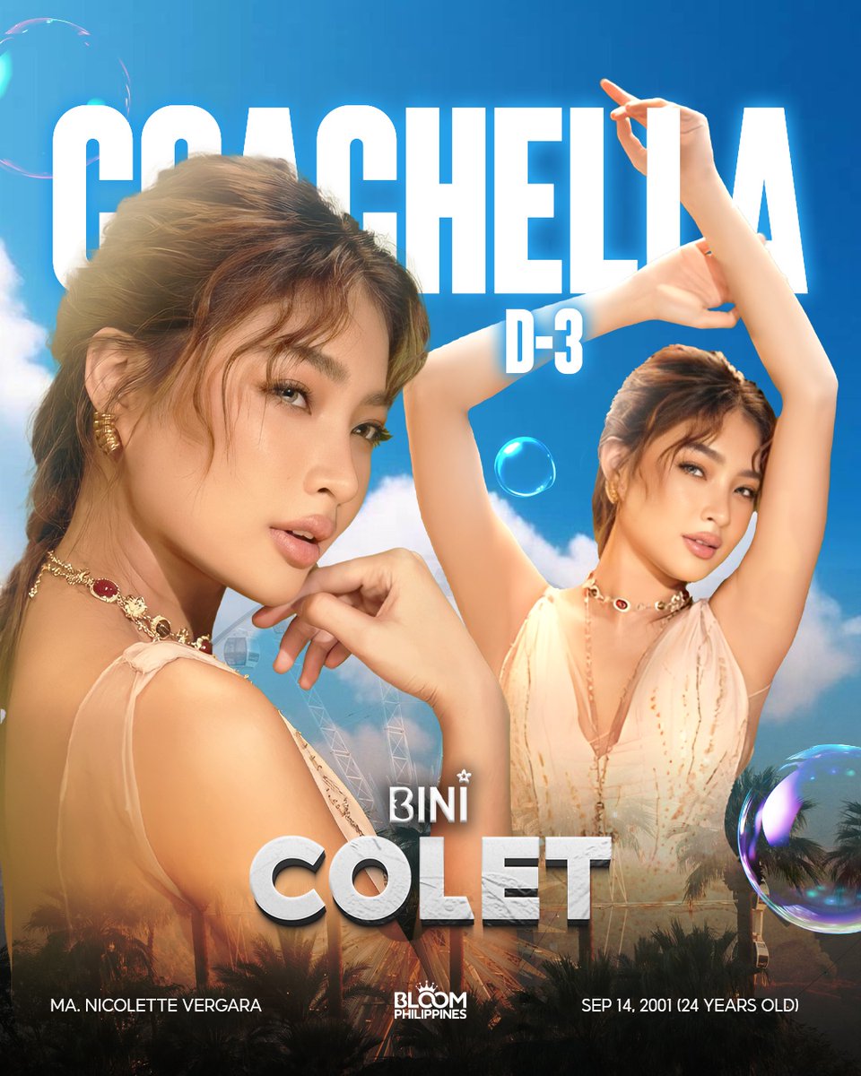 D-3 to Coachella 2026 🎡🌸

MEET BINI COLET 🐺💚

From Bohol’s pride to a force on the global stage, Colet brings intensity, authenticity, and unmatched stage power. 🔥

With her soulful vocals and fearless presence, she performs with raw emotion.. every note felt, every move