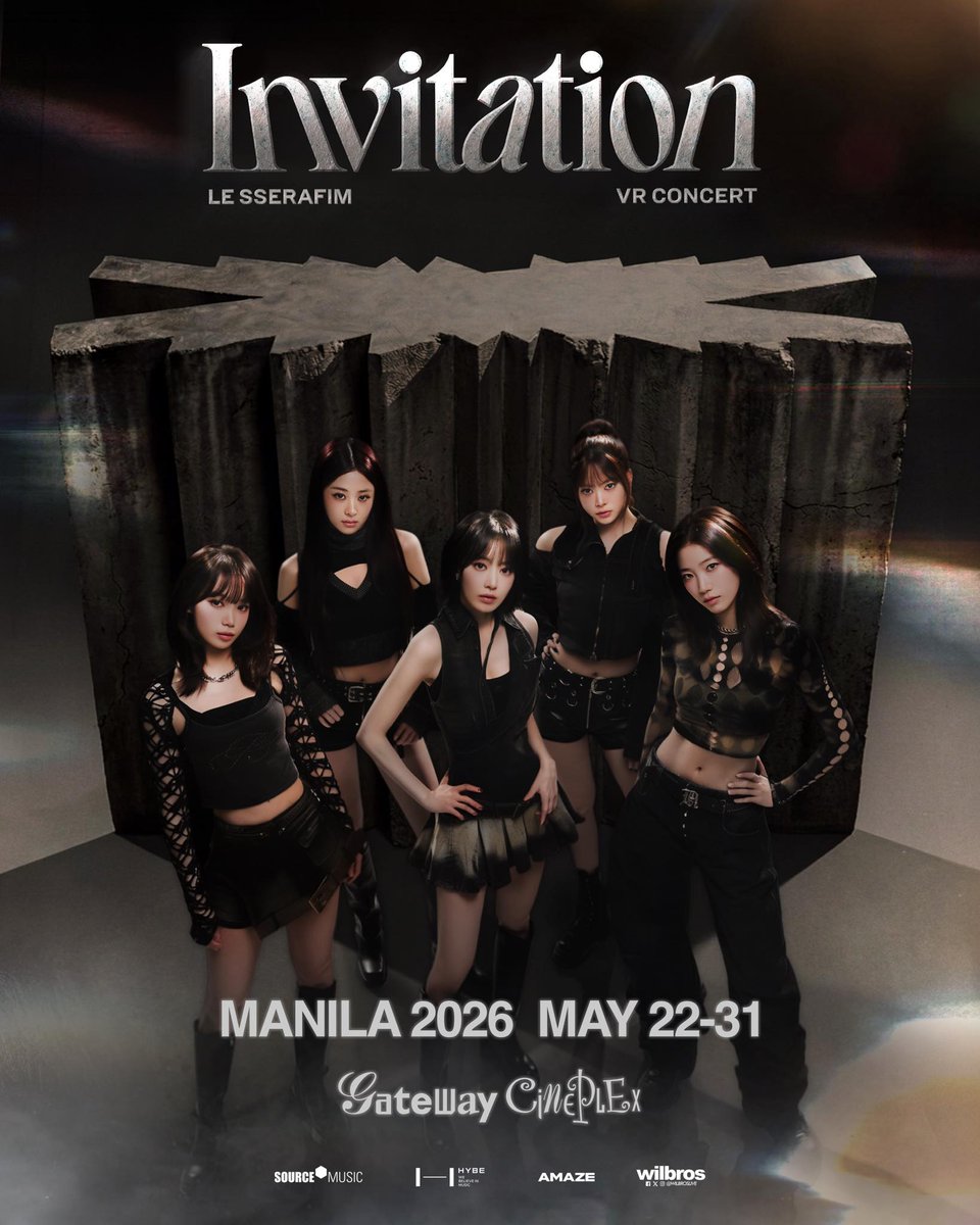 kpopconph's tweet image. PH FEARNOTs, this is your INVITATION!

Catch their VR Concert exclusively at Gateway Cineplex!

Tickets will be available on April 17 via Ticketnet

Presented by @WilbrosLive 

#LE_SSERAFIM #LE_SSERAFIM_VRConcert
#INVITATION #VRConcert #WilbrosLive #GatewayCineplex