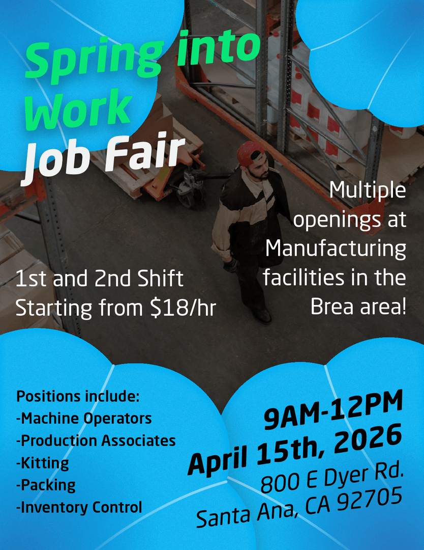 SkillSetGroup's tweet photo. Looking for work in north Orange County? Join us for a #jobfair at our Santa Ana office on April 15th from 9am-12pm! Multiple positions available at a production facility in #Brea starting from $18/hr! #hiring #nowhiring #applynow https://t.co/wf9Cv6Z8bB