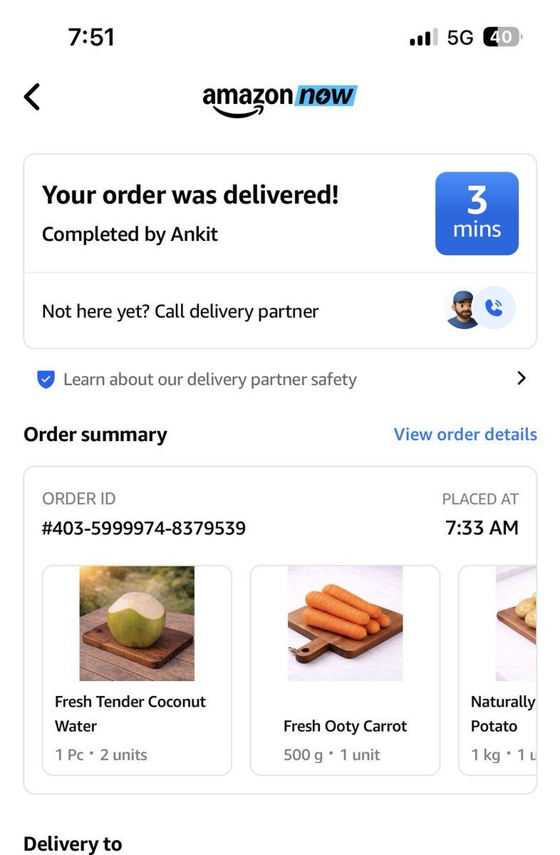 manishjmohan's tweet photo. Frustrated with Amazon delivery claims. Showing delivered in 3 minutes but it’s been 20 minutes and nothing received. This feels misleading at best. Time to reconsider using the app—this kind of experience erodes trust. @amazonIN @AmazonHelp
@amazonIN @TheLallantop @fssaiindia https://t.co/Pixf3BtBMf