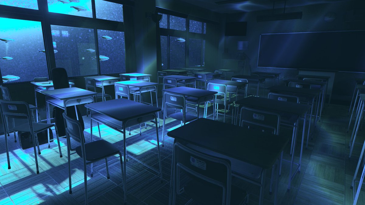 metametarea's tweet image. 水に沈んだ教室のワールド
波のゆらめく光がとても綺麗に見える
外を覗くと大きな鯨がいるようだ
world：Underwater School
By     ：Nemuchiko
タグ：景観　教室
URLはリプライに記載↓

#VRC #VRChat_world紹介