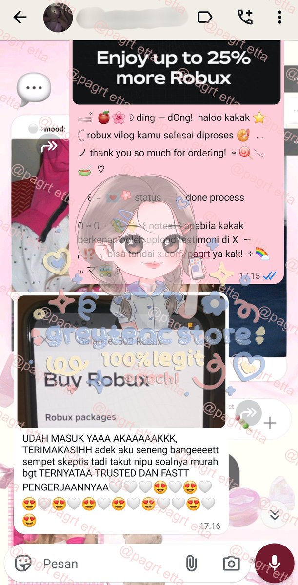 pagrt's tweet photo. hii  my  cayang 🖐🏻
aku  jual  rōbux  via  login  fast  process,  ada  gig  dan  boost  vilog  juga  iaa 😻

🧺 nyang  maw  order  cuss  ke  wasap  aja! (⁠•⁠ө⁠•⁠)⁠♡ https://t.co/Nq1haIMzF0